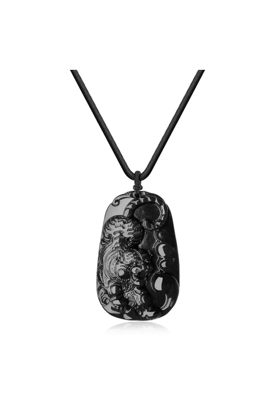 COAI Tiger Black Obsidian Stone Necklace for Men