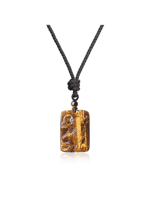 COAI Tiger Eye Stone Chinese Animal Totem Tiger Engraved Pendant Necklace