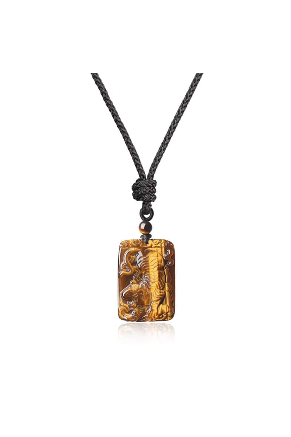 COAI Tiger Eye Stone Chinese Animal Totem Tiger Engraved Pendant Necklace