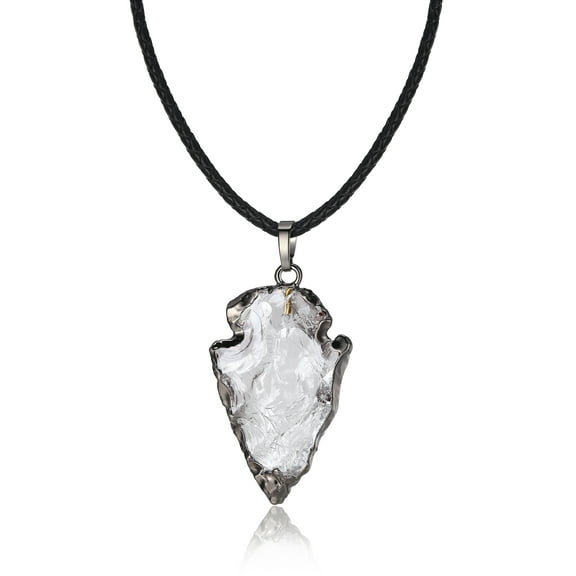 COAI Unisex Leather Cord Raw Clear Quartz Crystal Arrowhead Pendant Necklace