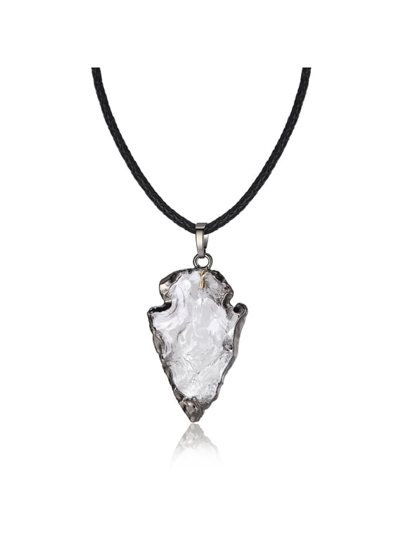 COAI Unisex Leather Cord Raw Clear Quartz Crystal Arrowhead Pendant Necklace
