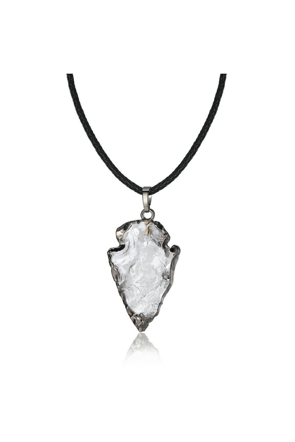 COAI Unisex Leather Cord Raw Clear Quartz Crystal Arrowhead Pendant Necklace