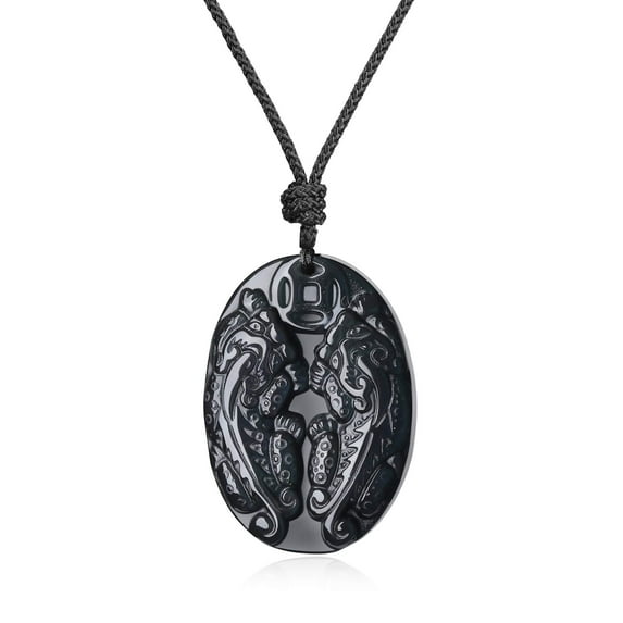 COAI Wealth Dragons Double Pixiu Amulet Obsidian Pendant Necklace for Men