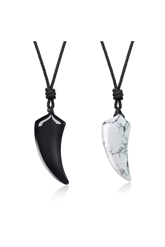 COAI Yin Yang Howlite Obsidian Wolf Tooth Couples Pendant Necklaces