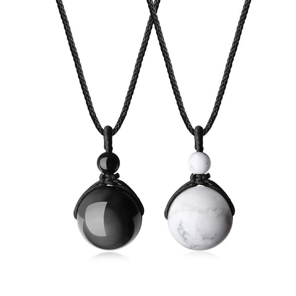 COAI Yin Yang Obsidian Howlite Stone Couples Pendant Necklaces