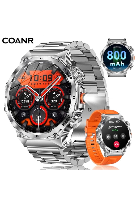 Active 3 Men's Military Smartwatch, 1.7" AMOLED, Flashlight, 800mAh Battery, IP68, Suitable for Android and Iphone, Silver