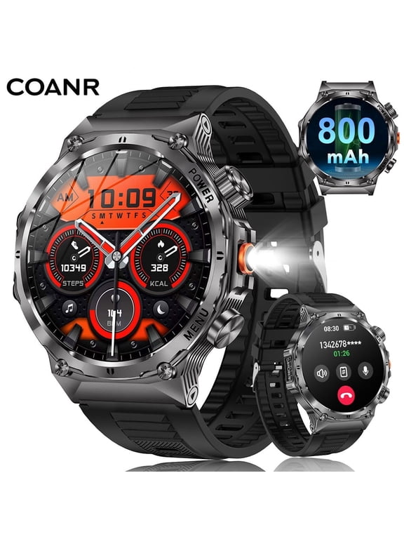 Active 3 Men's Military Smartwatch, 1.7" AMOLED, Flashlight, 800mAh Battery, IP68, Suitable for Android and Iphone, Black