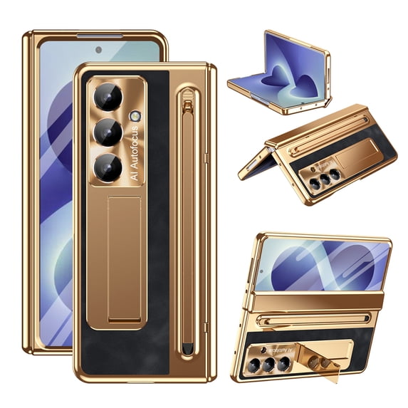 COAROVER PU Leather Hard PC Hybrid Case for Samsung Galaxy Z Fold8 with Stylus Pen Holder Built-in Screen Protector & Kickstand,Hinge Protection Cover,A