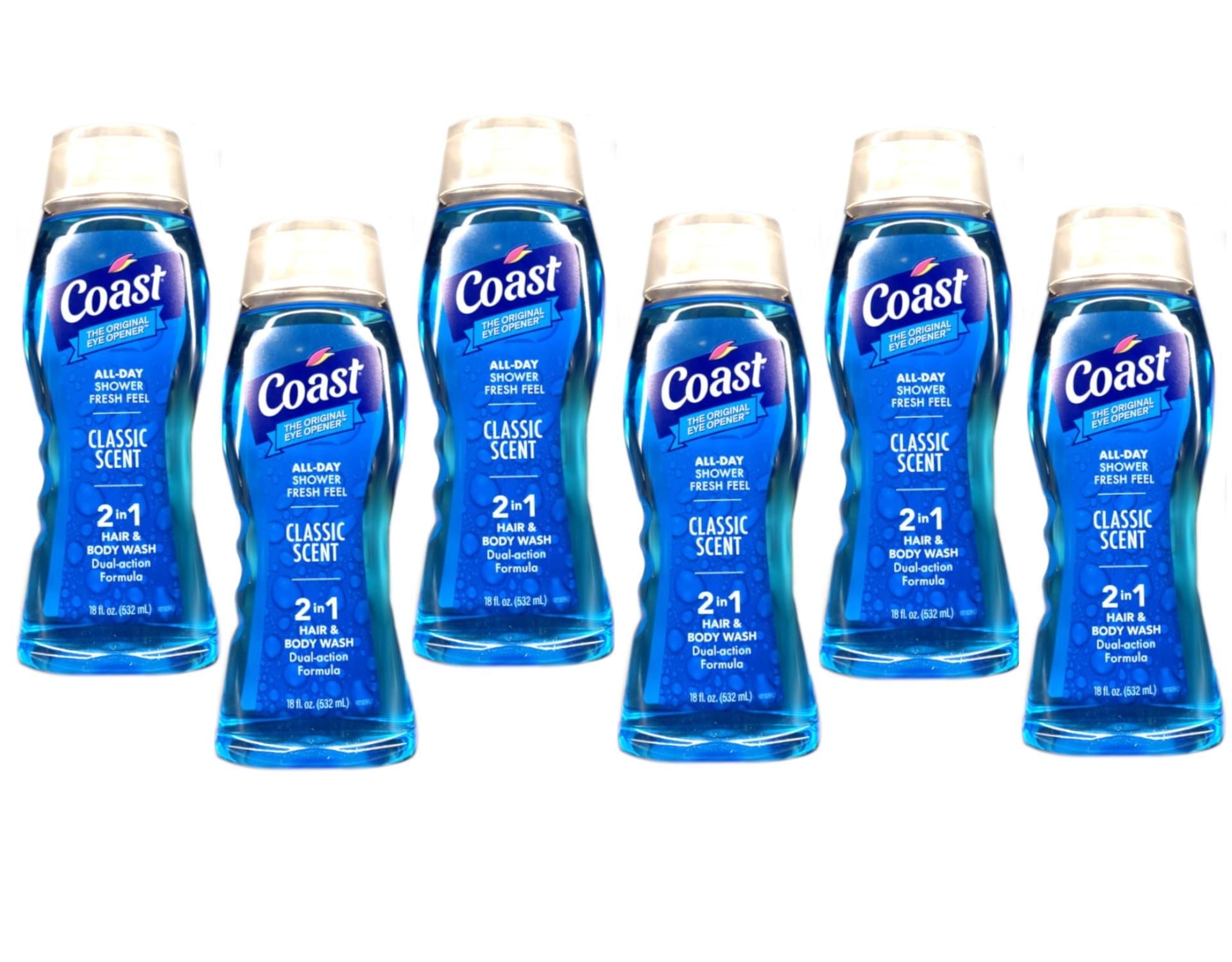 COAST CARE 2 in 1 Hair & Body Wash Classic Scent 18OZ (PACK OF 6) - All Day Shower Fresh Feel