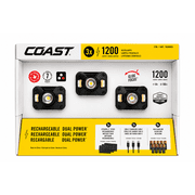 COAST CH1200R Rechargeable Dual Power LED Headlamp 3-Pack, 1200 Lumens, USB-C Rechargeable, Tri-Color Light Modes, Adjustable Focus Beam