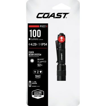 COAST PX22 LED Flashlight – 100 Lumens, IP54 Rated, Pocket Clip, Alkaline Battery, 1.41 oz