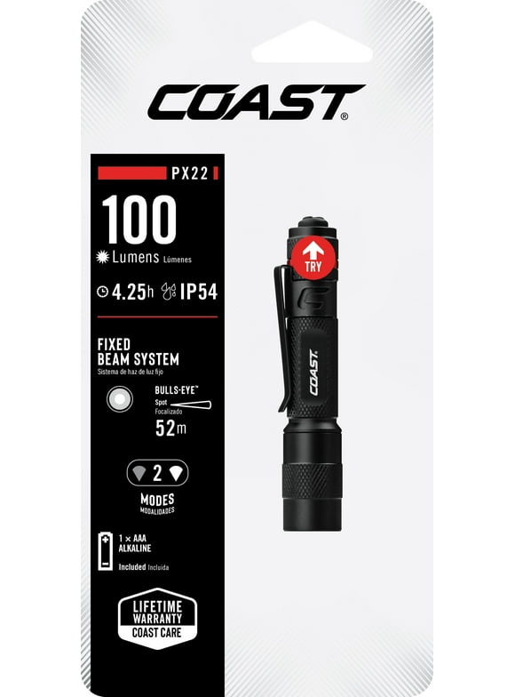 COAST PX22 100 Lumen Alkaline Power IP54 Rated LED Flashlight, 1.41 oz