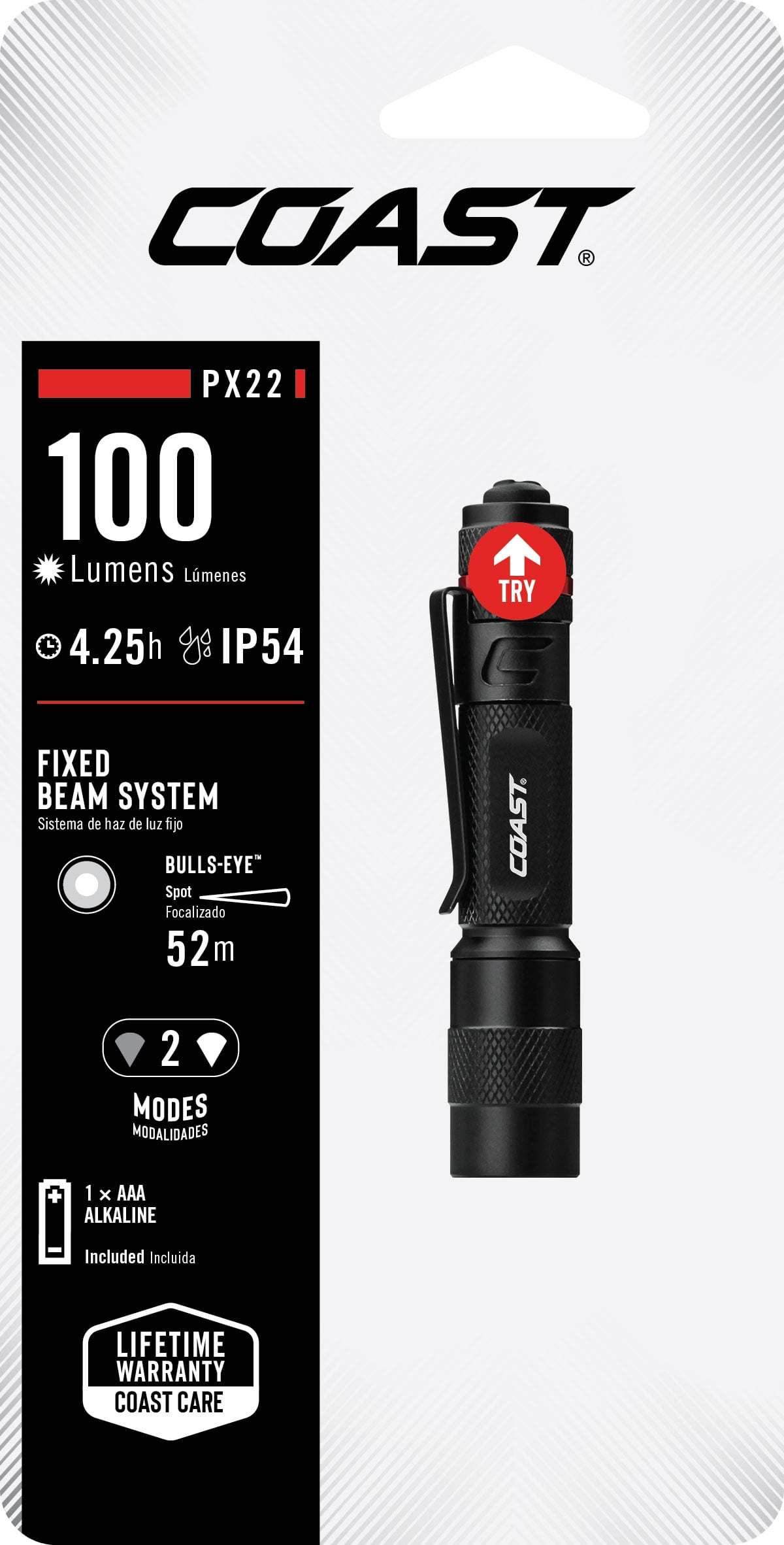 COAST PX22 LED Flashlight – 100 Lumens, IP54 Storm Proof, Pocket Clip, Alkaline Battery