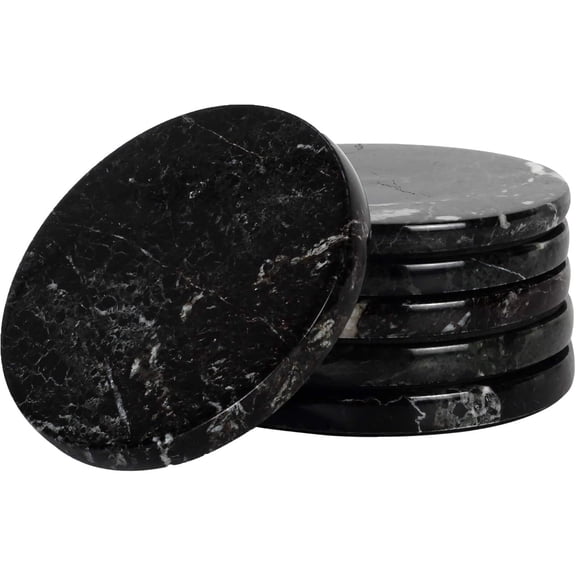 Radicaln Black Marble Coasters Set of 6 Handmade 3.5 inch Round Coasters for Drinks, Ideal Coaster Set for Home & Kitchen Table Décor
