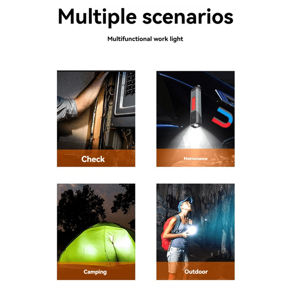 COB Flashlight Clip on Torch Handheld Camping Work 90 Angle Lamp with Magnet Car Inspection Red Light Warning