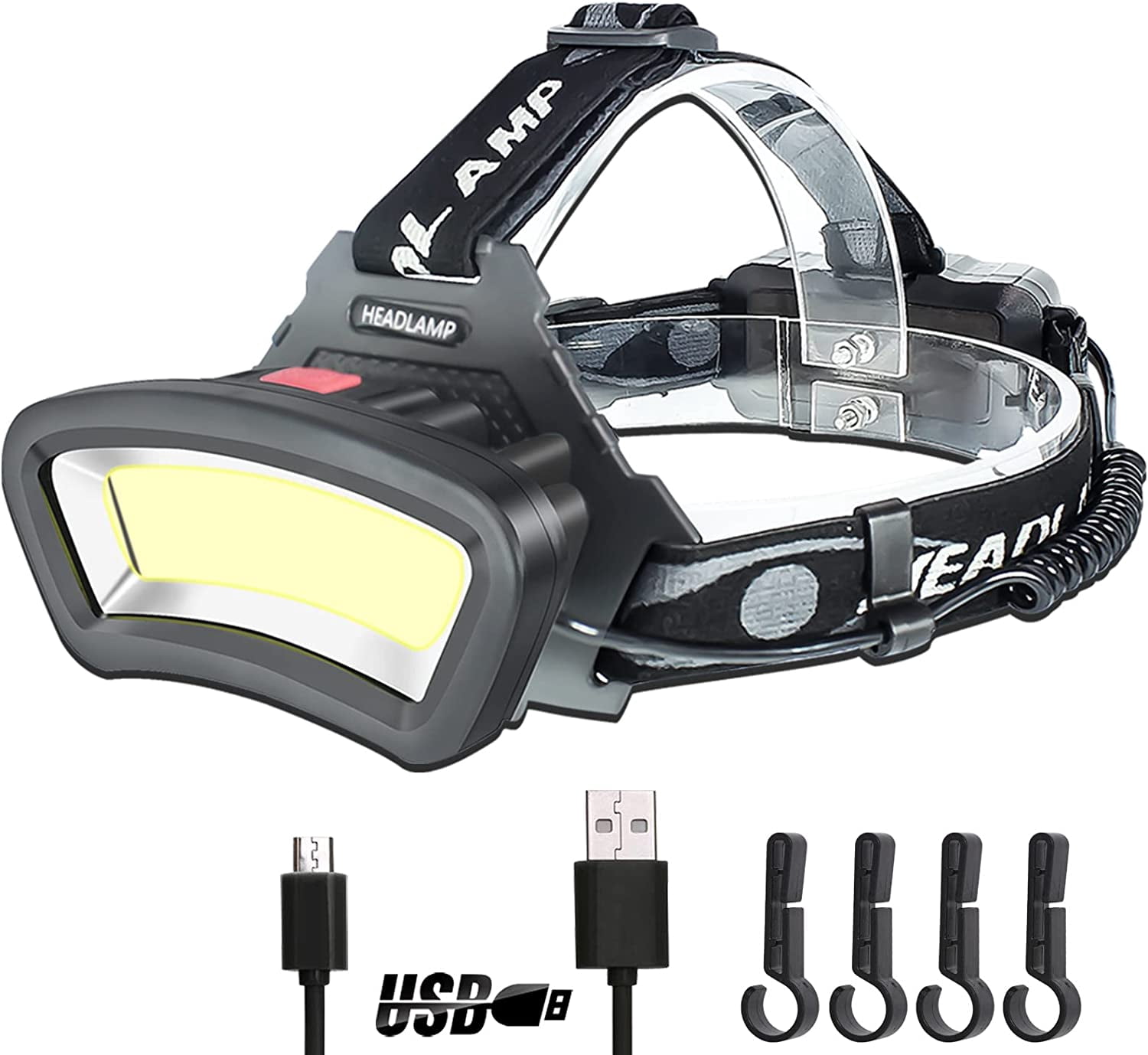 COB Floodlight Headlamp USB Rechargeable with Red Light, 2000 Lumen LED Headlight - Car Maintenance and Night Construction 6-10 Hours Long Battery Life