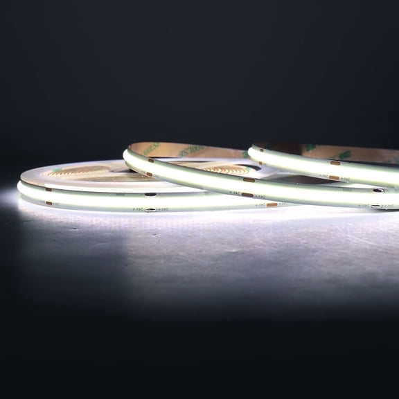 COB LED Strip Light 24V, 480 LEDs/m, 8mm Wide LED Ribbon, 6000K Cool White, Bright Dimmable LED Tape for Kitchen, Bedroom, and Decor Lighting