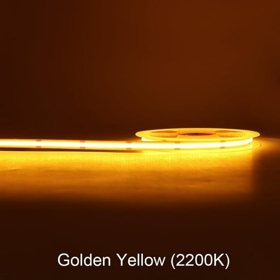 COB LED Strip Light 24V, 480 LEDs/m, 8mm Wide LED Ribbon, Golden Yellow, High CRI, Flexible Dimmable Strip for DIY Accent Lighting