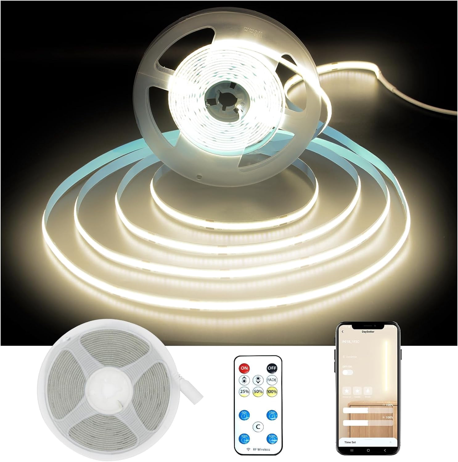 COB LED Strip Light,LED Lights 32.8ft,Natural White 4000K Dotless Strip ...