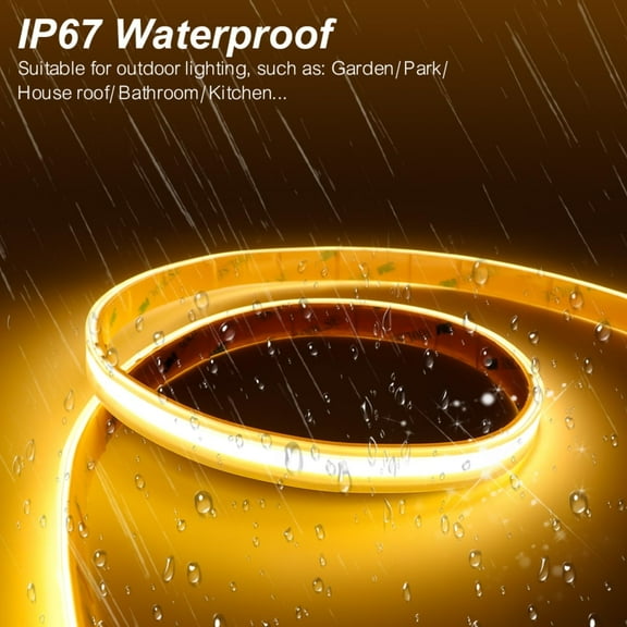 20m (65.6ft) AC 110V-120V COB LED Strip Light, High Density 480 LEDs/m, Super Bright 1500LM/m IP67 Waterproof, Dimmable Flexible LED Tape Light for Indoor Outdoor Use, 3000K Warm White