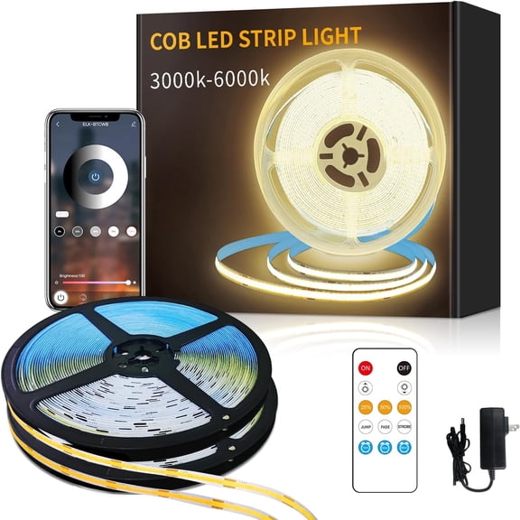 COB LED Strip Lights 100ft,3000K DC 24V Dimmable Warm White Flexible LED Lights Strip for Bedroom,with Remote and app Control LED Rope Lights for Living Room,Shelf,Cabine,Bed(2 Rolls of 50ft)
