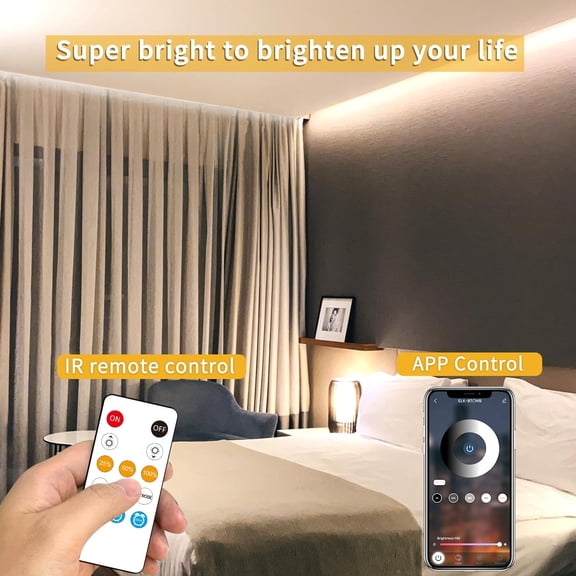 COB LED Strip Lights 3000K 65.6ft DC 24V Dimmable White Flexible LED Tape Light for Bedroom, with Remote and app Control LED Tape Lights CRI90+,forLiving Room, Shelf, Cabinet Home Decoration