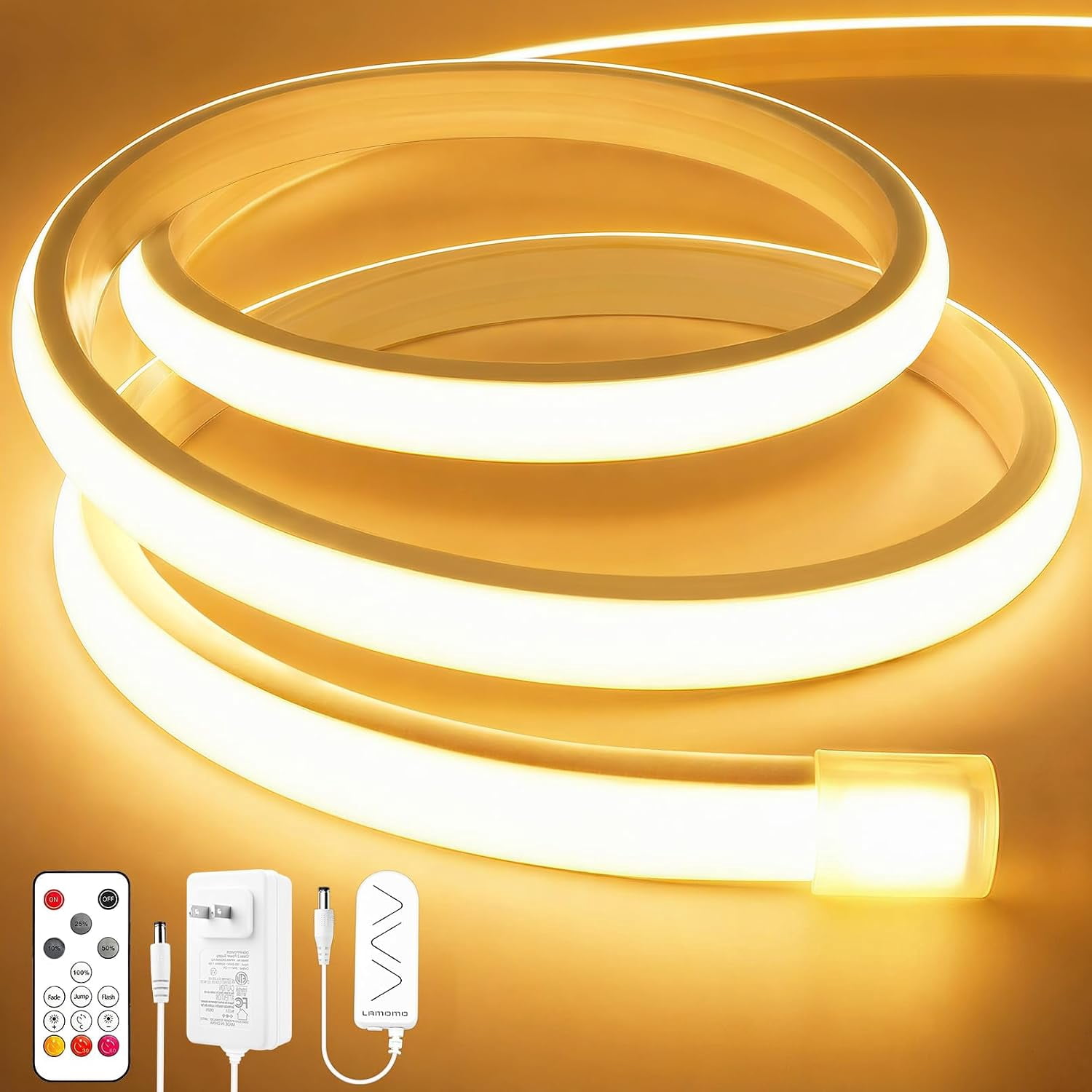 COB LED Strip Lights 6.56ft, Warm White Dimmable Rope with Remote ...