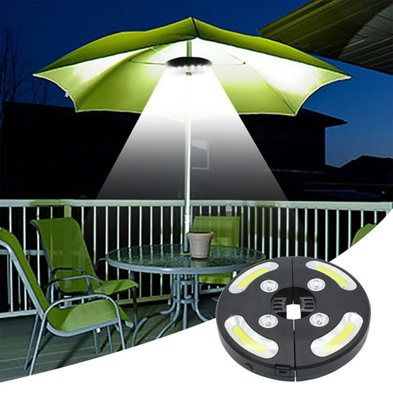 COB LED Umbrella Light with 4 Colorful LEDs, 500 Lumens, Battery Powered Portable Outdoor Lighting for Patio, Camping, BBQ, Tents, Emergency - Adjustable Clamp, Hanging Hook, 4 AA Batteries Required