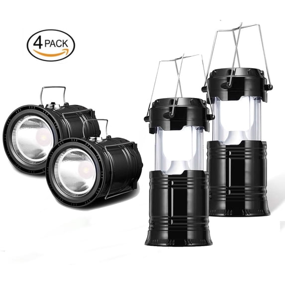 COB Lantern, Camping Solar Lanterns,4-Pack Lantern Flashlights with Input/Output Port, USB Rechargeable Emergency Lighting for Hurricane/Earthquake/Power Outage