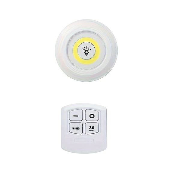 COB Puck Lights Remote Control Night Light Set, Battery Powered Cabinet Lights with Timer Function Dual Color Modes and Easy Installation, Closet Kitchen Bedroom Staircase Under Cabinet Lighting