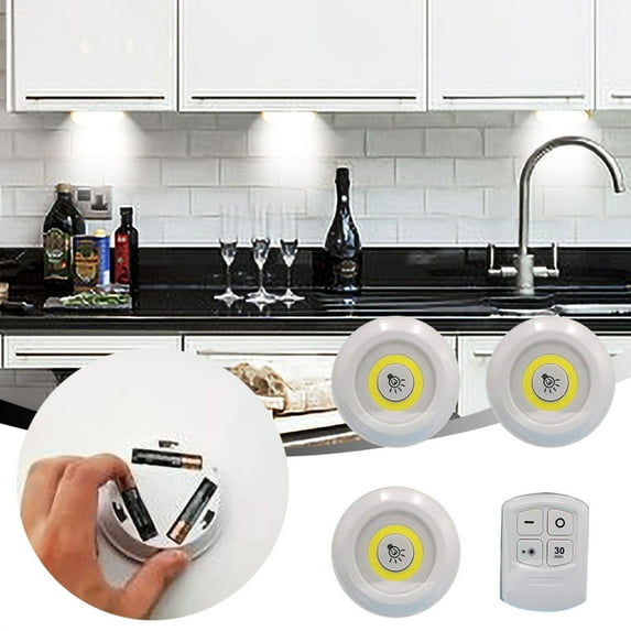 COB Sensor Pat Light 3 Pack LED Remote Control Battery Operated Wireless Stick On Touch Night Lamp Closet Cabinet Bedroom Delay Timer Dual Color