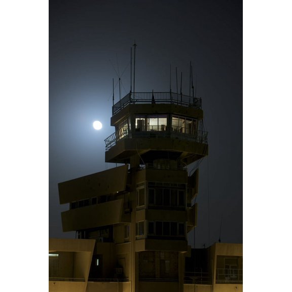 COB Speicher control tower under a full moon Canvas Art - Terry MooreStocktrek Images (12 x 18)