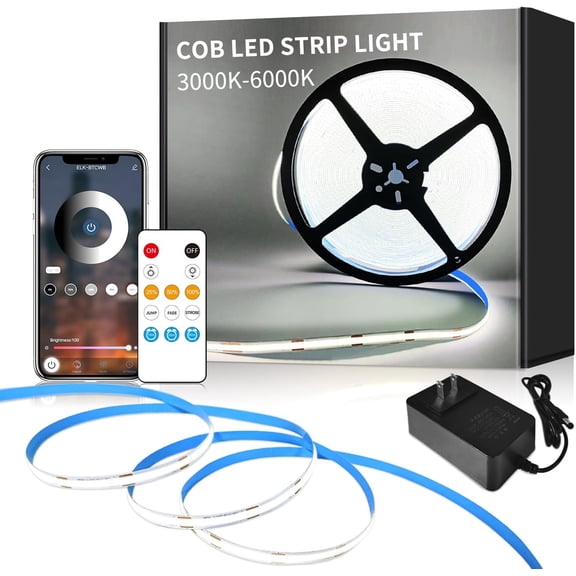 COB Strip Lights 6000K 16.4ft DC 24V Dimmable White Flexible Tape Light for , with Remote and app Control Tape Lights,for DIY Decoration
