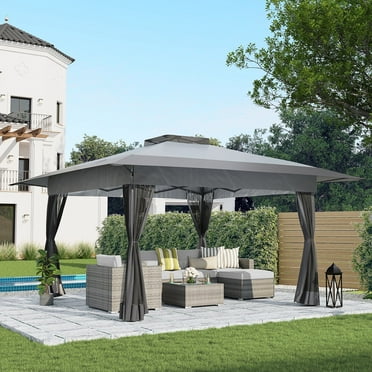 COBANA 13'x13' Outdoor Pop Up Gazebo, Canopy Gazebo Tent Shelter with Mosquito Netting and Shade Canopy for Patio, Garden, Lawn and Backyard, Grey