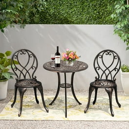 Cast Aluminum Patio Bistro Set with Umbrella Hole 3 Piece Outdoor Bistro Set Rust Resistant Patio Table and Chairs Outdoor Indoor Use for Garden Backyard Patio Balcony Black Walmart