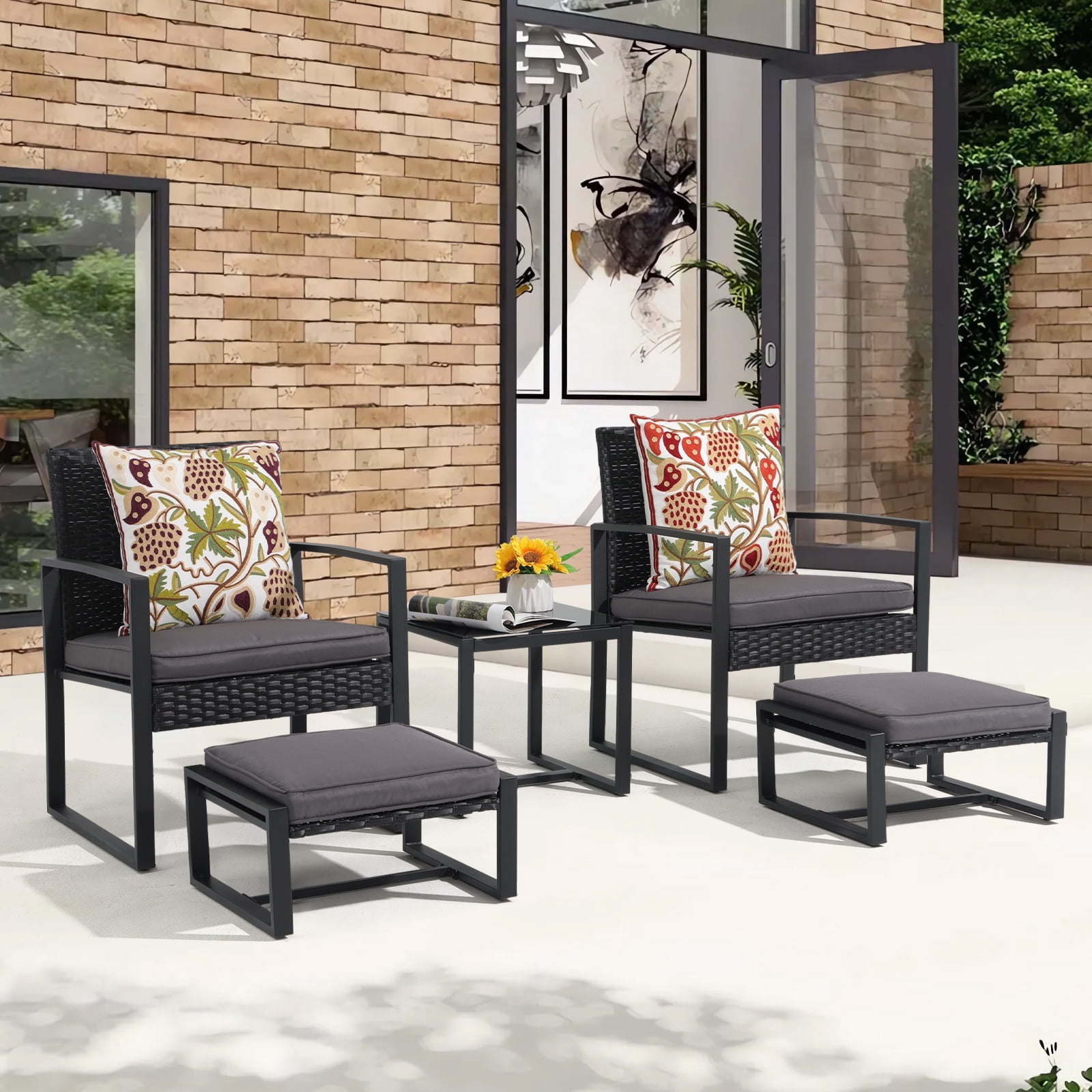 COBANA Modern 5 Piece Patio Set, Outdoor Wicker Conversation Set with ...