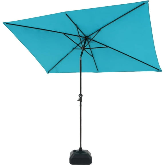 COBANA 6.5 x 10 ft Rectangular Patio Umbrella with Base, Outdoor Table Market Tilt Umbrella with Stand Weights Included, Blue