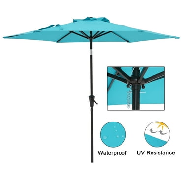 COBANA 7.5 Ft Patio Umbrella, Outdoor Table Market Umbrella With 6 Ribs, Push Button Tilt and Crank for Poolside, Lawn, Garden, Turquoise