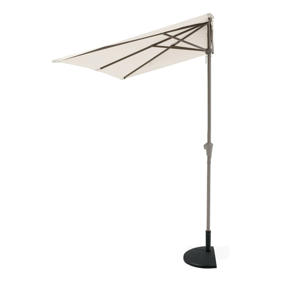 COBANA 7.5’ by 4’ Half Rectangular Outdoor Patio Umbrella with Base Included, Perfect for Balcony, Garden, Deck, Cream White