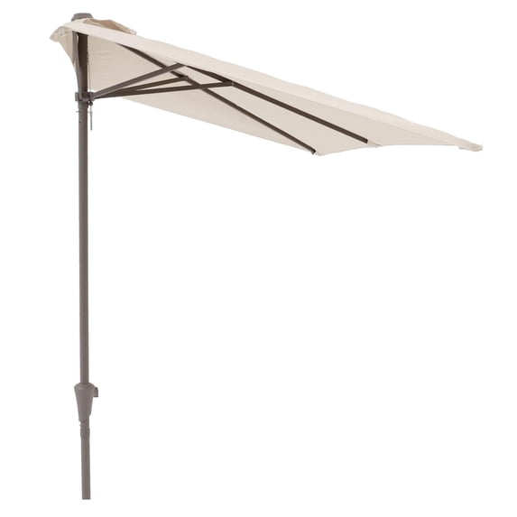 COBANA 75’ Cream White Half Rectangular Patio Umbrella, Waterproof Polyester with Crank System