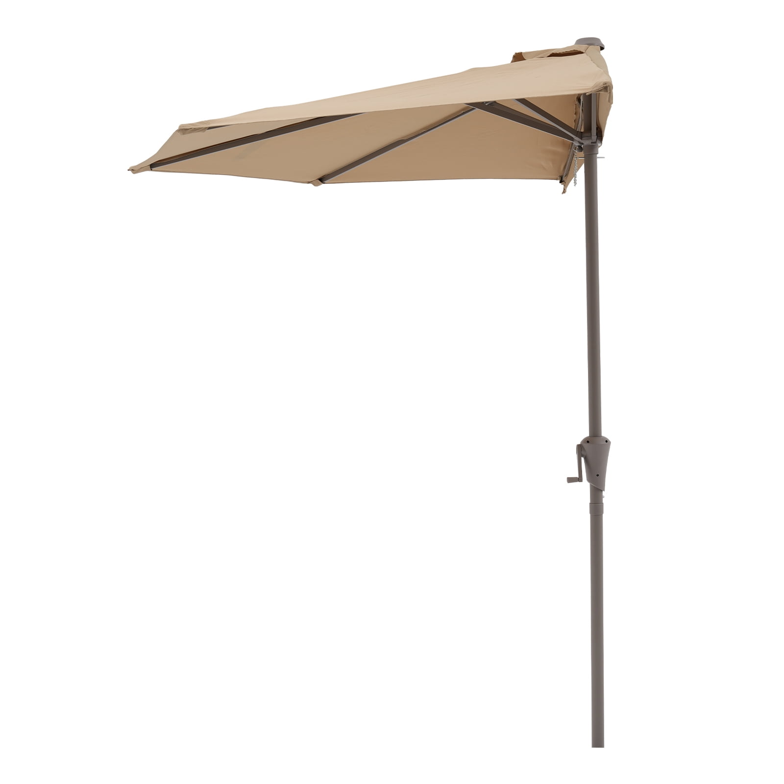 Beige 9’ Half Round Patio Umbrella with Crank and Steel Frame