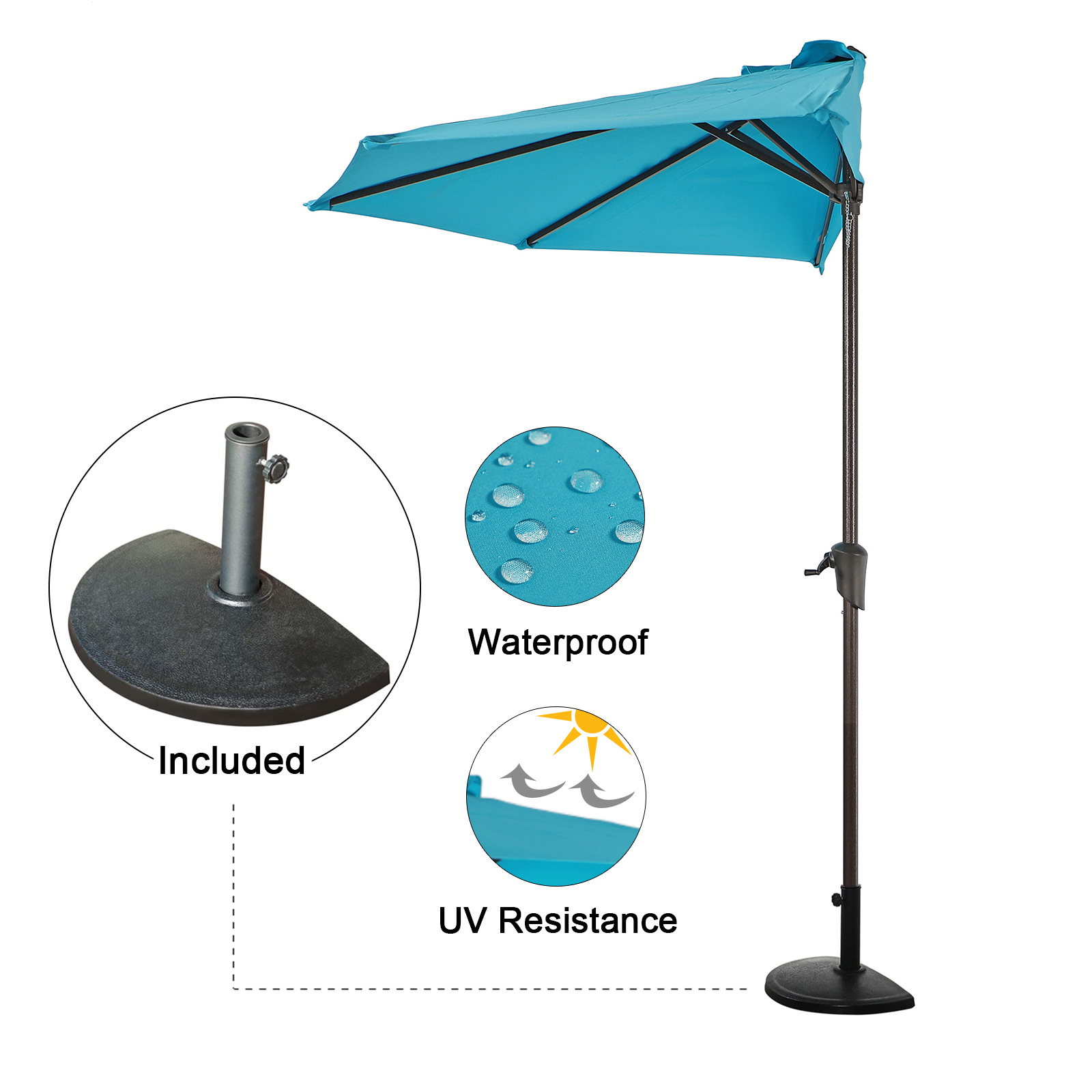 COBANA 9' Half Round Patio Outdoor Umbrella with HeavyDuty Resin Patio