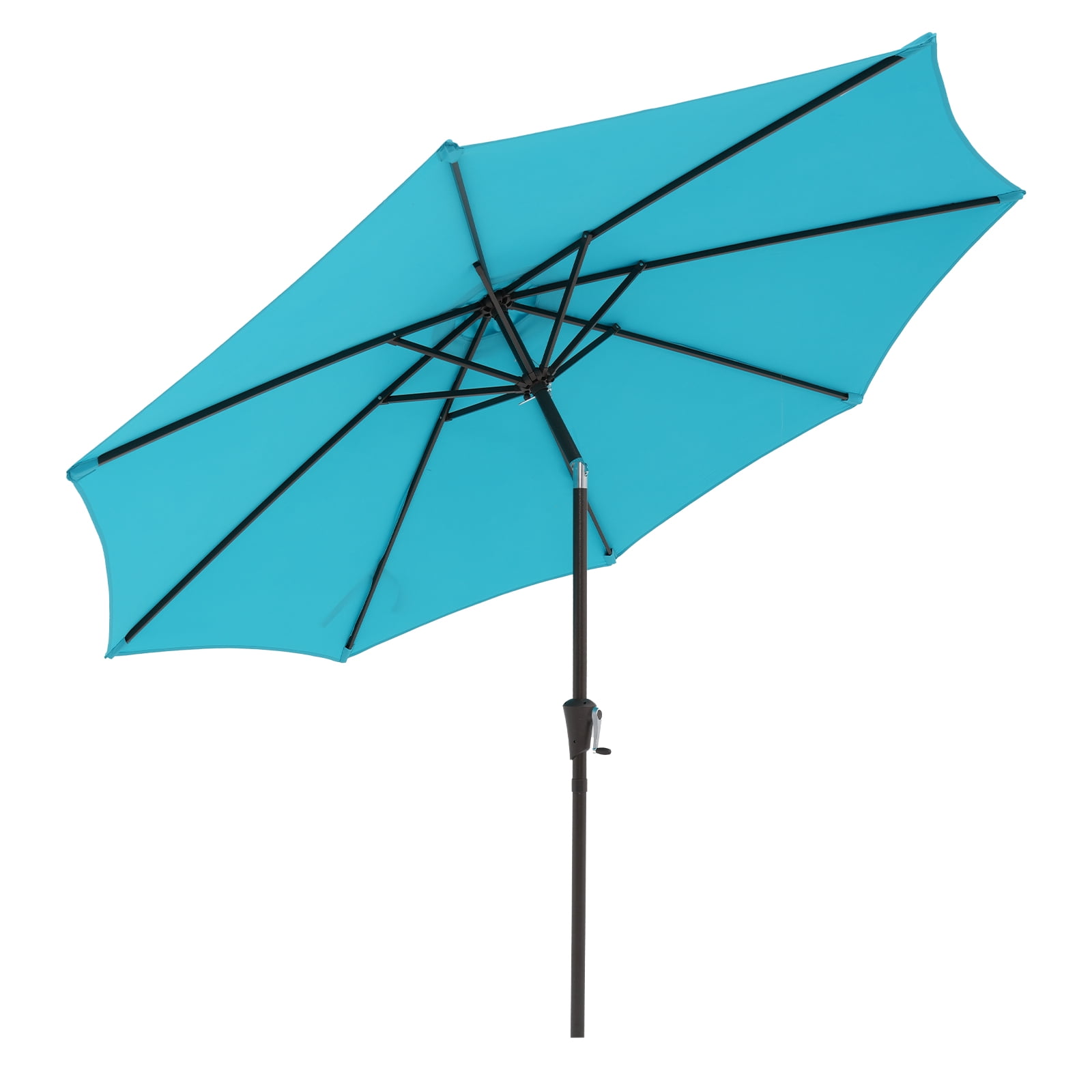 9ft Outdoor Patio Umbrella, with Push Button Tilt and Crank Sysytem, Sturdy Power Coated Frame, for Garden, Poolside, Deck and Backyard, Blue