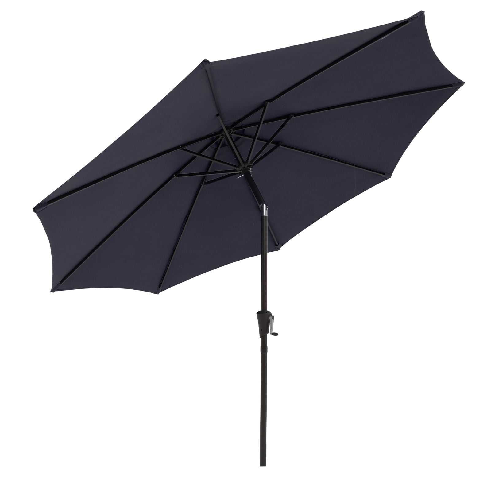 9ft Outdoor Patio Umbrella, with Push Button Tilt and Crank Sysytem, Sturdy Power Coated Frame, for Garden, Poolside, Deck and Backyard, Dark Blue