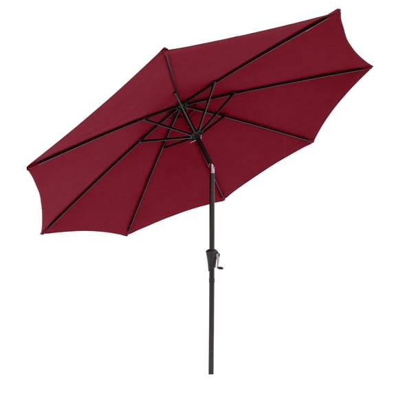 9ft Outdoor Patio Umbrella, with Push Button Tilt and Crank Sysytem, Sturdy Power Coated Frame, for Garden, Poolside, Deck and Backyard, Red