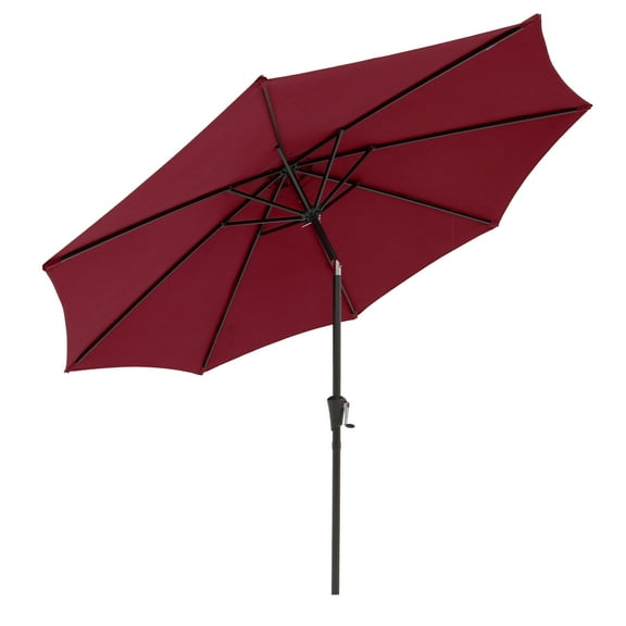 COBANA 9ft Patio Umbrella, Outdoor Table Market Umbrella with Push Button Tilt and Crank, Dark Red