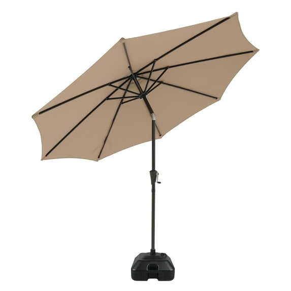 COBANA 9ft Patio Umbrella with Base Included, Outdoor Market Table Umbrella with Crank Tilt and Umbrella Stand Weights, Beige