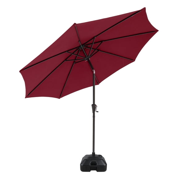 COBANA 9ft Patio Umbrella with Base Included, Outdoor Market Table Umbrella with Crank Tilt and Umbrella Stand Weights, Dark Red