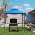 thumbnail image 1 of COBANA Grill Gazebo 8’by 5’Outdoor Patio Backyard BBQ Grill Shelter with Side Awning, Double Tiered Soft Canopy Top with Steel Frame and Bar Counters, Blue, 1 of 7