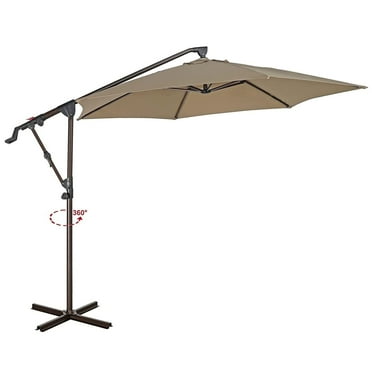 COBANA Outdoor Patio Umbrella, 10ft Offset Hanging Patio Umbrella with Aluminum Stand, Outdoor Cantilever Umbrella with 360° Rotation, Crank and Tilt System, Beige